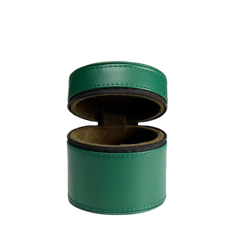 Boîte Circulaire en Cuir Vert et Velours