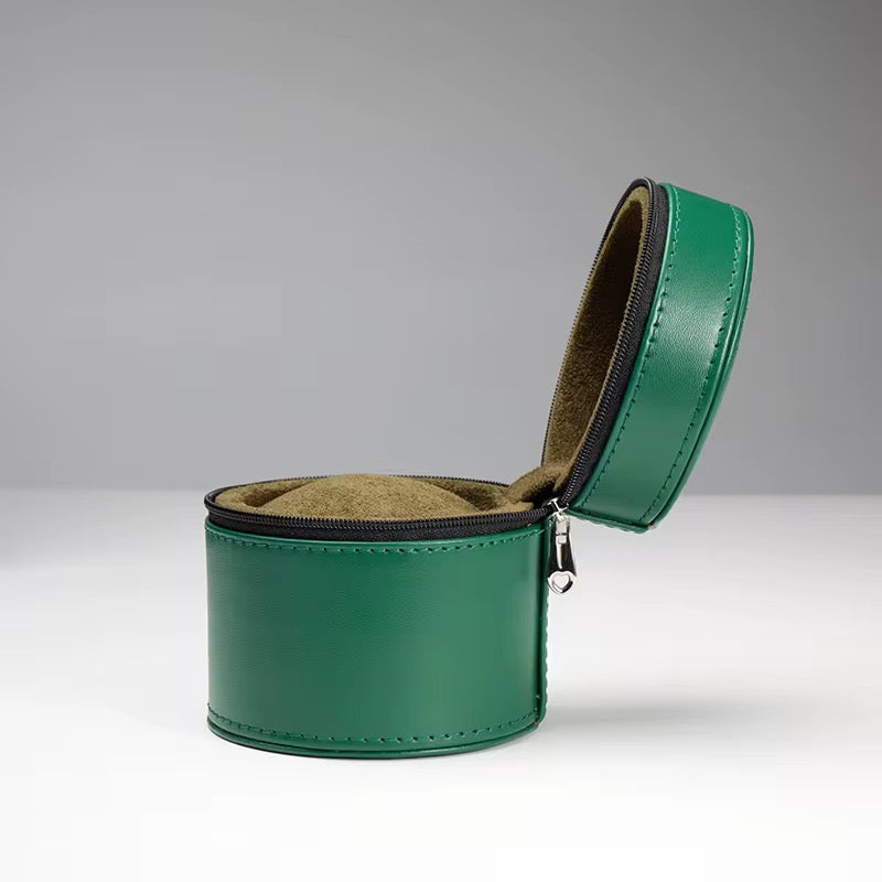 Boîte Circulaire en Cuir Vert et Velours