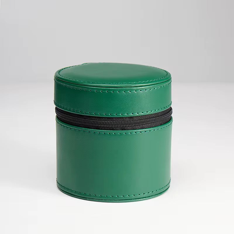 Boîte Circulaire en Cuir Vert et Velours