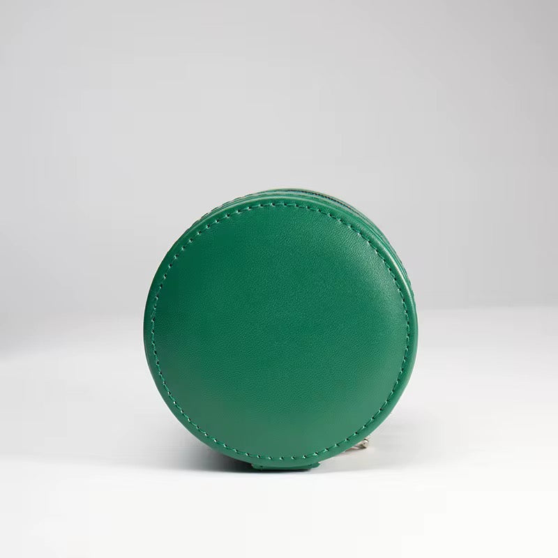 Boîte Circulaire en Cuir Vert et Velours